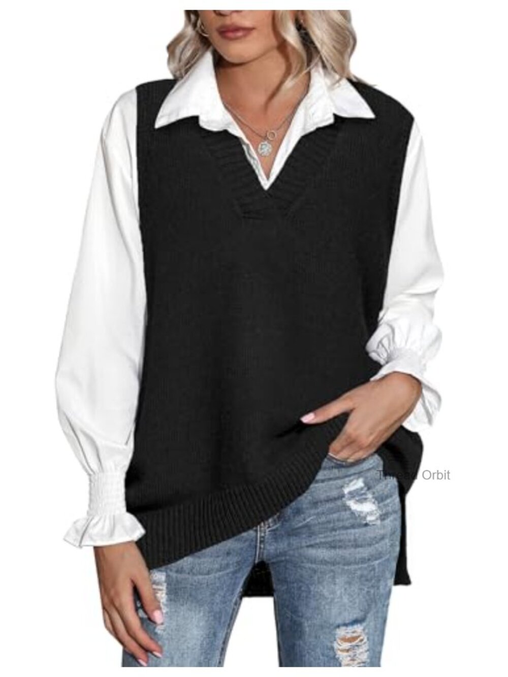 Sleeveless V-Neck Oversized Knit Sweater Vest for Fall